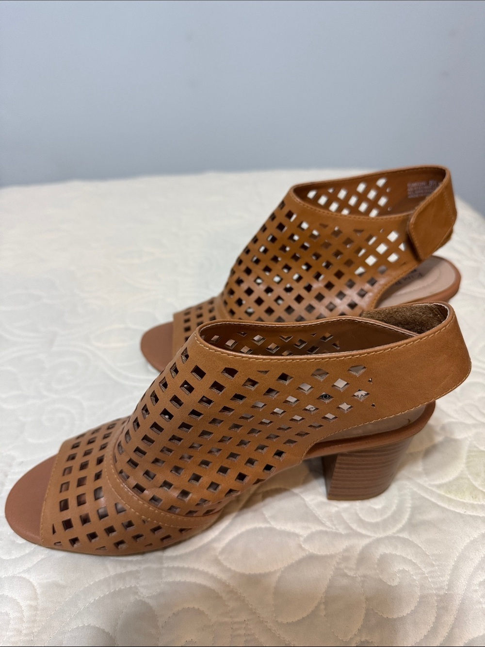 Kim Rogers Tan Cutout Peep-Toe Wedge Sandals